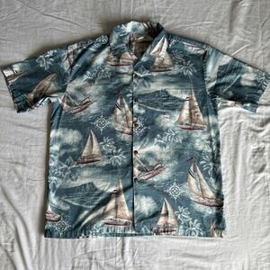 Pacific Legend Short Sleeve Shirt Men's‎ XL Sailboats Made In Hawaii Vintage